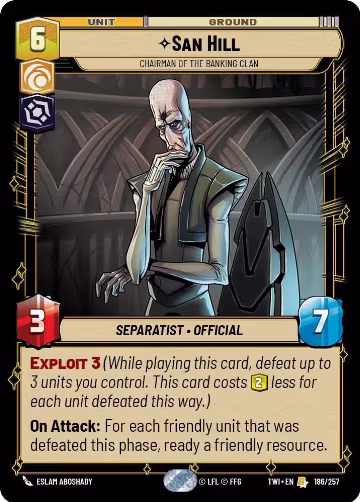 San Hill - Chairman of the Banking Clan (186/257), Twilight of the Republic — Star Wars card price