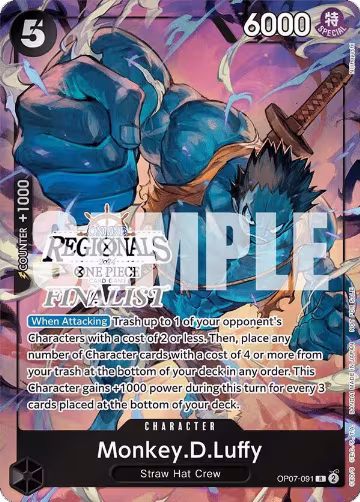 Monkey.D.Luffy (091) (Online Regional 2024 Vol. 3) [Finalist] (OP07-091), One Piece Promotion Cards — One Piece card price
