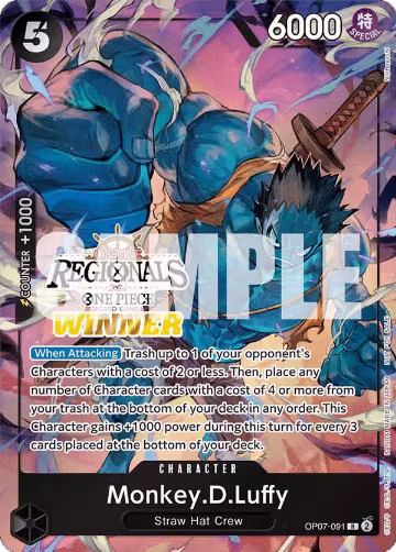 Monkey.D.Luffy (091) (Offline Regional 2024 Vol. 3) [Winner] (OP07-091), One Piece Promotion Cards — One Piece card price