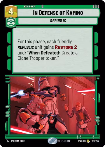 In Defense of Kamino (129/257), Twilight of the Republic — Star Wars card price