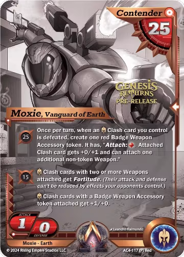 Moxie, Vanguard of Earth (Pre-Release Champion) (AC4-117), Genesis Returns — Alpha Clash card price