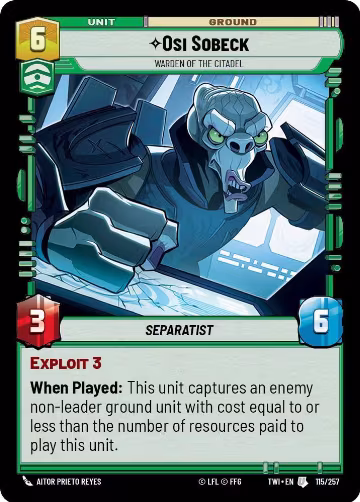 Osi Sobeck - Warden of the Citadel (115/257), Twilight of the Republic — Star Wars card price