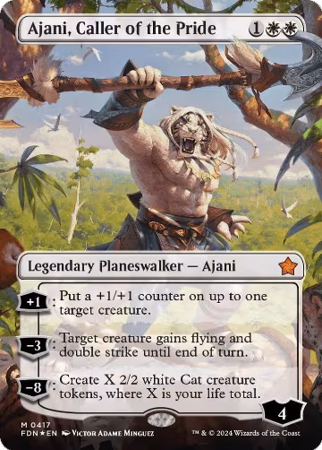 Ajani, Caller of the Pride (Borderless) (Mana Foil) (417), Foundations — Magic card price
