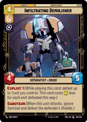 Infiltrating Demolisher (182/257), Twilight of the Republic — Star Wars card price