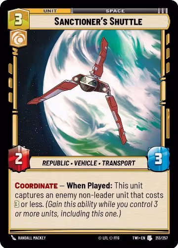 Sanctioner's Shuttle (213/257), Twilight of the Republic — Star Wars card price