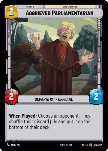 Aggrieved Parliamentarian (252/257), Twilight of the Republic — Star Wars card price