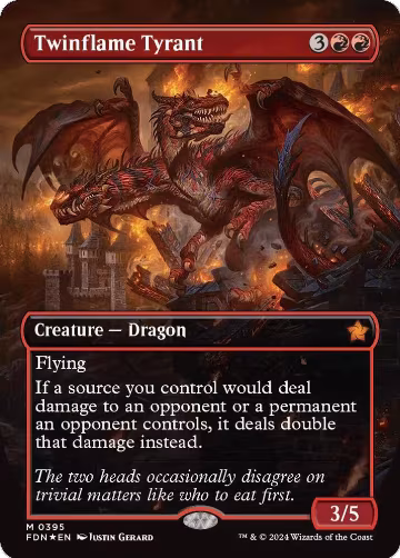 Twinflame Tyrant (Borderless) (Mana Foil) (395), Foundations — Magic card price