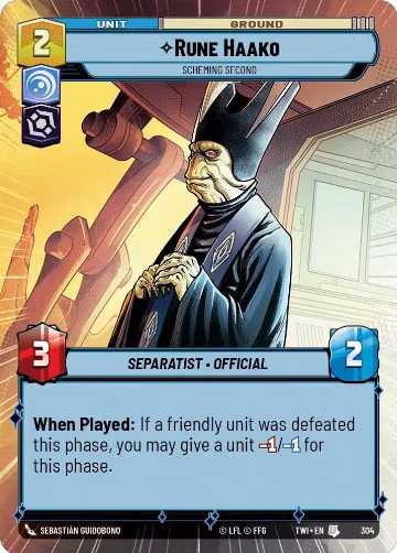 Rune Haako - Scheming Second (Hyperspace) (304), Twilight of the Republic — Star Wars card price