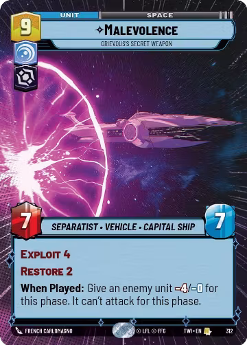 Malevolence - Grievous's Secret Weapon (Hyperspace) (312), Twilight of the Republic — Star Wars card price