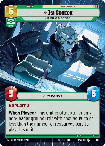 Osi Sobeck - Warden of the Citadel (Hyperspace) (385), Twilight of the Republic — Star Wars card price