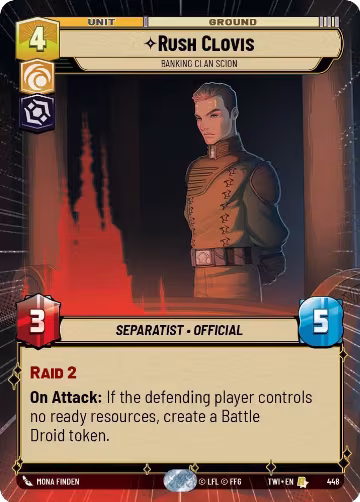 Rush Clovis - Banking Clan Scion (Hyperspace) (448), Twilight of the Republic — Star Wars card price