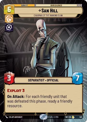 San Hill - Chairman of the Banking Clan (Hyperspace) (451), Twilight of the Republic — Star Wars card price