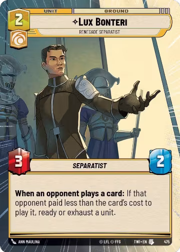 Lux Bonteri - Renegade Separatist (Hyperspace) (475), Twilight of the Republic — Star Wars card price