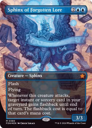 Sphinx of Forgotten Lore (Borderless) (Mana Foil) (380), Foundations — Magic card price