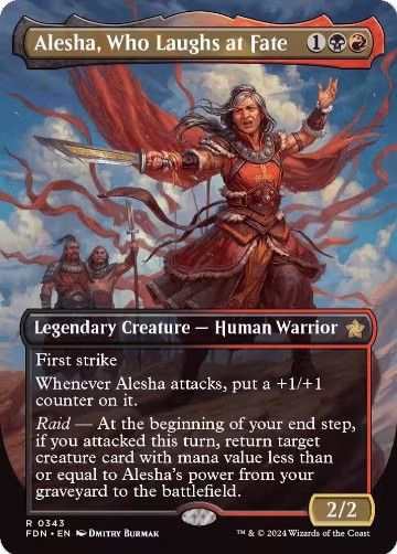 Alesha, Who Laughs at Fate (Borderless) (343), Foundations — Magic card price