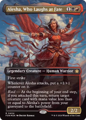 Alesha, Who Laughs at Fate (Borderless) (Mana Foil) (404), Foundations — Magic card price