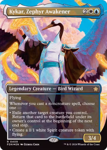 Kykar, Zephyr Awakener (Borderless) (Mana Foil) (409), Foundations — Magic card price