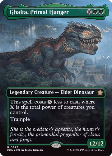 Ghalta, Primal Hunger (Borderless) (Mana Foil) (397), Foundations — Magic card price