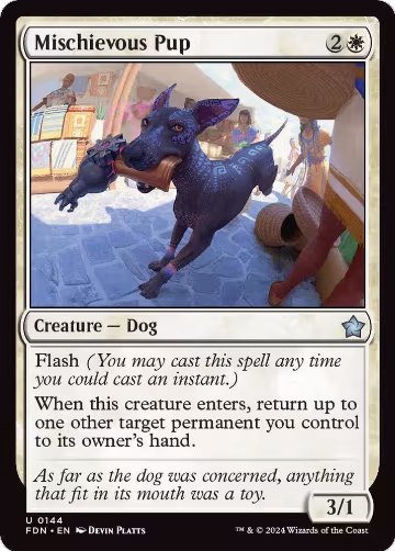 Mischievous Pup (144), Foundations — Magic card price