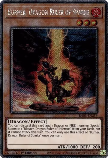 Burner, Dragon Ruler of Sparks (Platinum Secret Rare) (RA03-EN256), Quarter Century Bonanza — Yu-Gi-Oh! card price