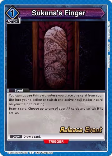 Sukuna's Finger (UEPR/JJK-1-063), Jujutsu Kaisen Release Event Cards — Union Arena card price