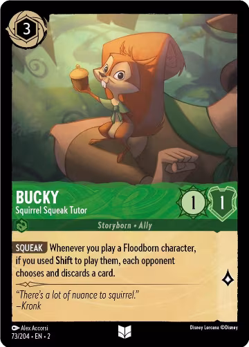 Bucky - Squirrel Squeak Tutor (Errata Version) (73/204), Rise of the Floodborn — Lorcana card price