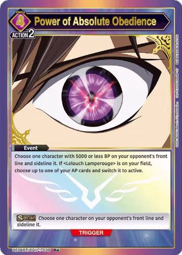 Power of Absolute Obedience (R*) (UE04BT/CGH-1-030), CODE GEASS: Lelouch of the Rebellion — Union Arena card price