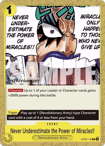 Never Underestimate the Power of Miracles!! (OP09-116), Emperors in the New World: 2nd Anniversary Tournament Cards — One Piece card price