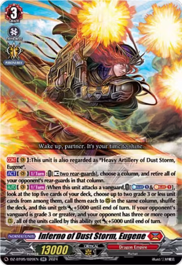 Inferno of Dust Storm, Eugene (DZ-BT05/020EN), DZ-BT05: Omniscient Awakening — Vanguard card price