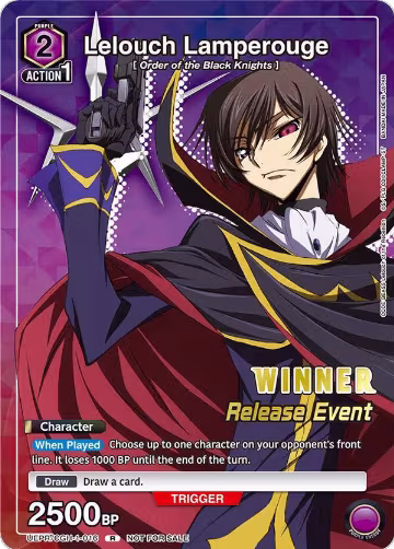 Lelouch Lamperouge (Release Event Winner) (UEPR/CGH-1-016), CODE GEASS: Lelouch of the Rebellion Release Event Cards — Union Arena card price