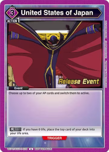 United States of Japan (UEPR/CGH-1-029), CODE GEASS: Lelouch of the Rebellion Release Event Cards — Union Arena card price