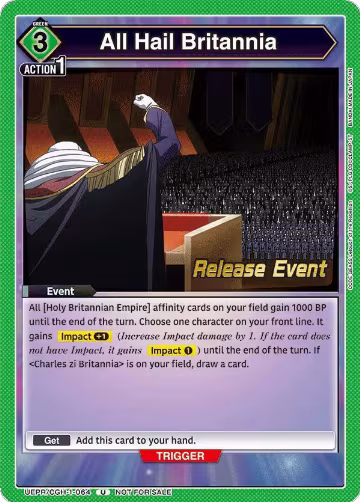 All Hail Britannia (UEPR/CGH-1-064), CODE GEASS: Lelouch of the Rebellion Release Event Cards — Union Arena card price