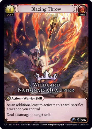 Blazing Throw (Wildcard Nationals Qualifier) (118), Region Exclusive Promotional Cards — Grand Archive card price