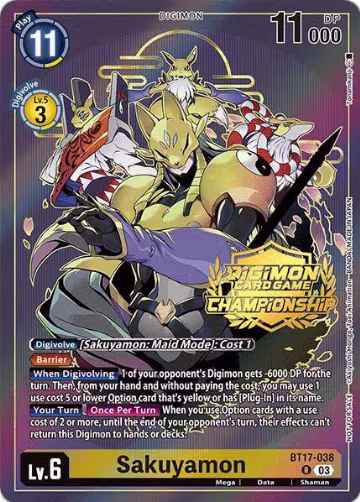 Sakuyamon (Championship 2024 Gold Stamp Card Set) (BT17-038 R) — card price