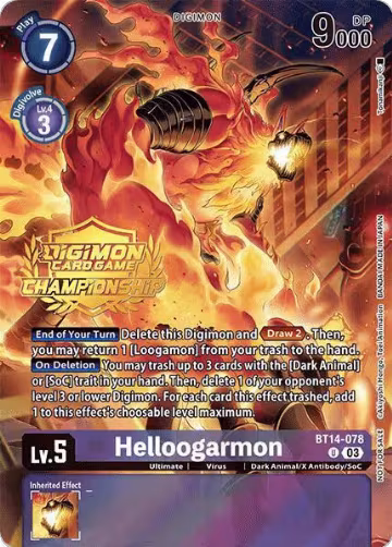 Helloogarmon (Championship 2024 Tamers Pack) (BT14-078 U), Blast Ace — Digimon card price