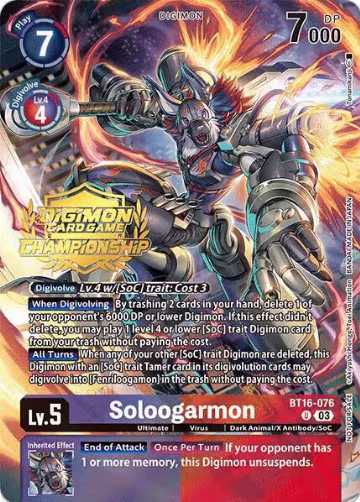 Soloogarmon (Championship 2024 Tamers Pack) (BT16-076 U), Beginning Observer — Digimon card price