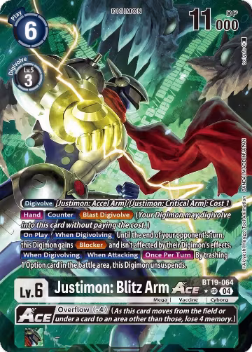 Justimon: Blitz Arm ACE (Alternate Art) (BT19-064 SR), Release Special Booster 2.5 — Digimon card price