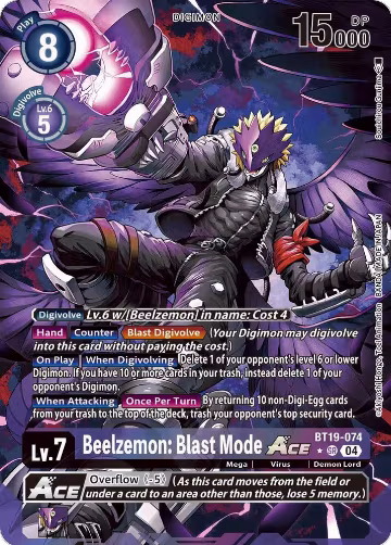 Beelzemon: Blast Mode ACE (Alternate Art) (BT19-074 SR), Release Special Booster 2.5 — Digimon card price