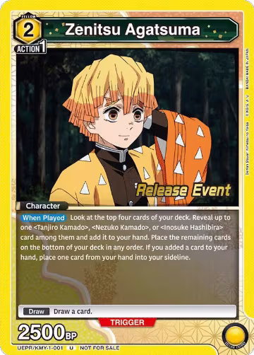Zenitsu Agatsuma (001) (UEPR/KMY-1-001), Demon Slayer: Kimetsu no Yaiba Release Event Cards — Union Arena card price