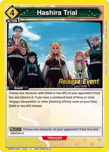 Hashira Trial (UEPR/KMY-1-031), Demon Slayer: Kimetsu no Yaiba Release Event Cards — Union Arena card price