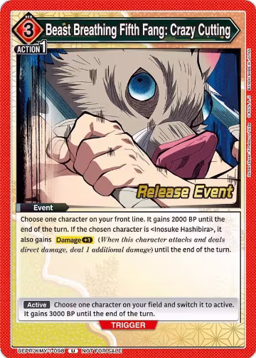 Beast Breathing Fifth Fang: Crazy Cutting (UEPR/KMY-1-098), Demon Slayer: Kimetsu no Yaiba Release Event Cards — Union Arena card price