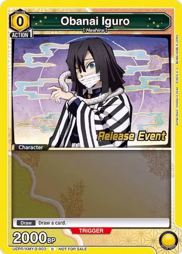 Obanai Iguro (003) (UEPR/KMY-2-003), Demon Slayer: Kimetsu no Yaiba Release Event Cards — Union Arena card price