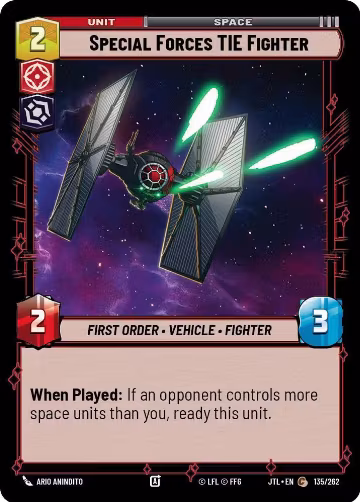 Special Forces TIE Fighter (135/262), Jump to Lightspeed — Star Wars card price