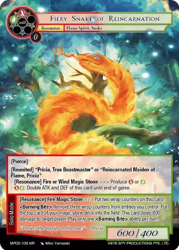 Fiery Snake of Reincarnation (MP02-106 MR), Masterpiece Collection 02 "Fates Reunited!" — Force of Will card price