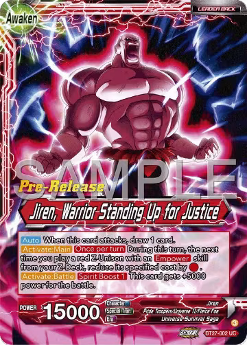 Jiren // Jiren, Warrior Standing Up for Justice (BT27-002), History of Z Pre-Release Cards — DB Super card price