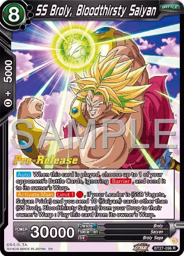 SS Broly, Bloodthirsty Saiyan (BT27-096), History of Z Pre-Release Cards — DB Super card price