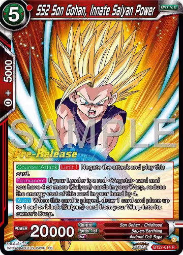 SS2 Son Gohan, Innate Saiyan Power (BT27-014), History of Z Pre-Release Cards — DB Super card price