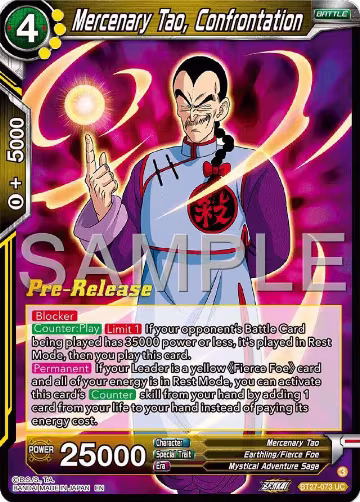 Mercenary Tao, Confrontation (BT27-073), History of Z Pre-Release Cards — DB Super card price