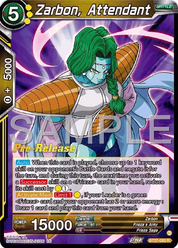 Zarbon, Attendant (BT27-080), History of Z Pre-Release Cards — DB Super card price