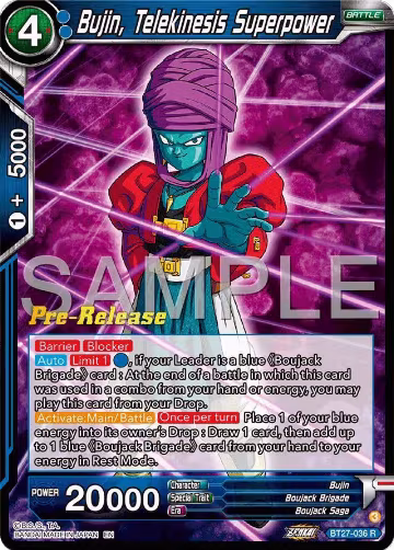Bujin, Telekinesis Superpower (BT27-036), History of Z Pre-Release Cards — DB Super card price